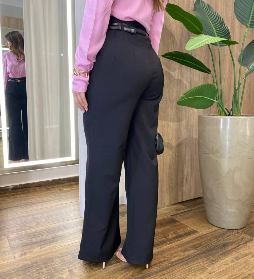 Calça Feminina Social Tassila Pantalona com Cinto Preta - Fernanda Ramos Store