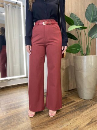 Calça Feminina Social Tassila Pantalona com Cinto Vinho - Fernanda Ramos Store