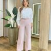 Calça Feminina Social Tassila Pantalona com Cinto Rosê - Fernanda Ramos Store