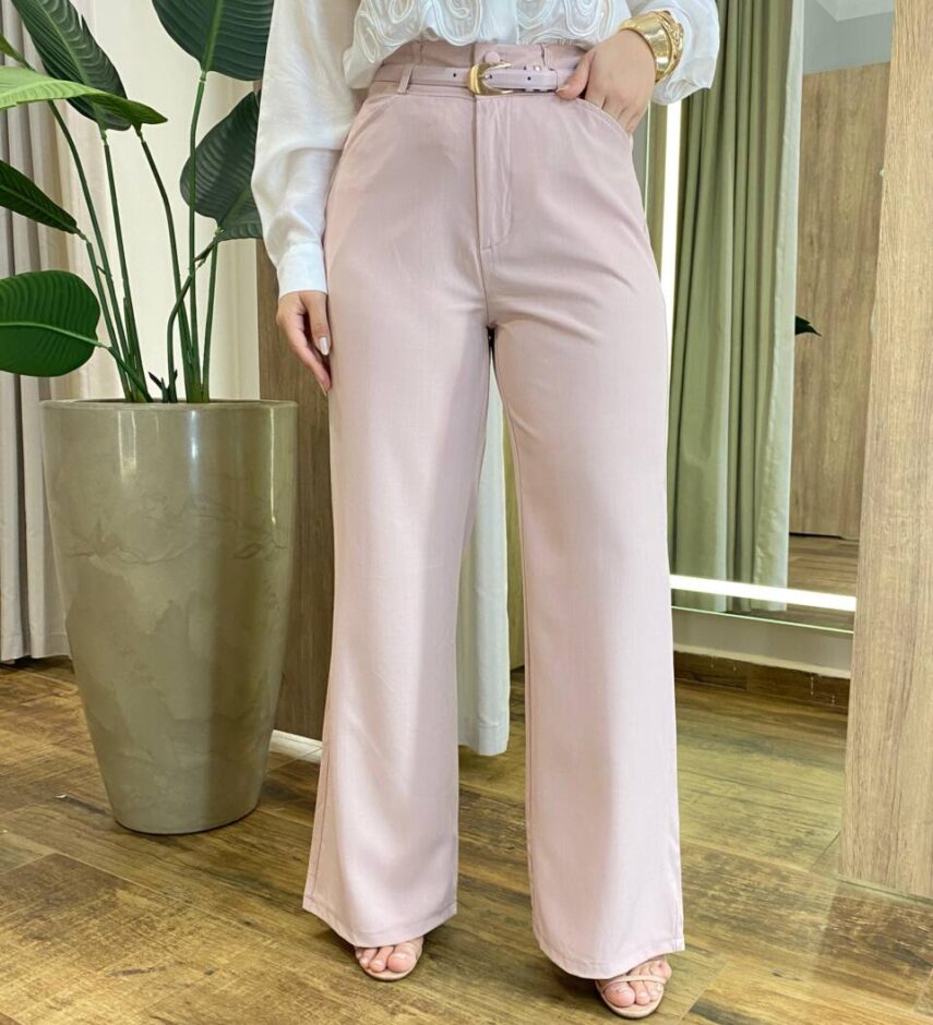 Calça Feminina Social Tassila Pantalona com Cinto Rosê - Fernanda Ramos Store