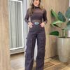 Calça Feminina Stephani Wide Leg Cargo Marrom 12387 - Fernanda Ramos Store