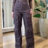Calça Feminina Stephani Wide Leg Cargo Marrom 12387 - Fernanda Ramos Store