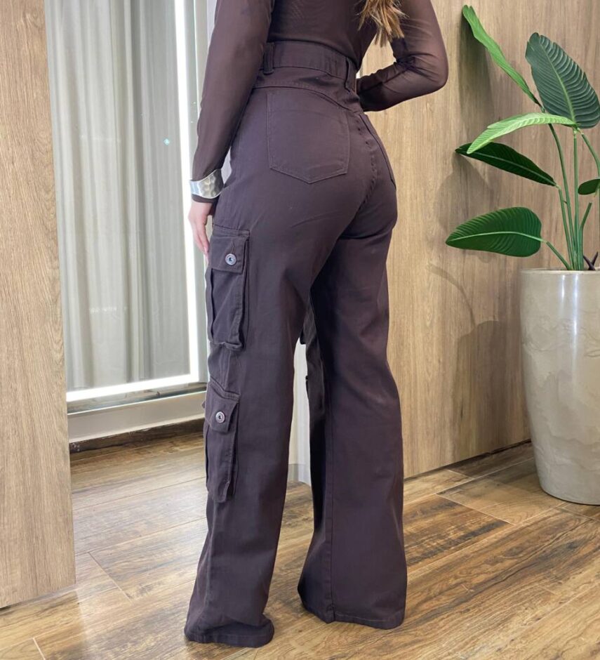 Calça Feminina Stephani Wide Leg Cargo Marrom 12387 - Fernanda Ramos Store