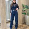 Calça Feminina Super Wide Leg Detalhes Destroyed Preta 350 - Fernanda Ramos Store