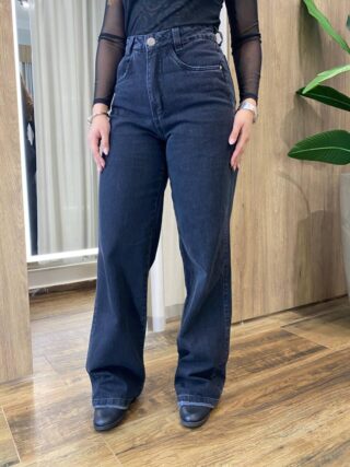 Calça Feminina Super Wide Leg Detalhes Destroyed Preta 350 - Fernanda Ramos Store