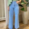 Calça Feminina Wide Leg Jeans Claro com Bolsos - Fernanda Ramos Store