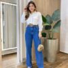 Camisa Cropped Feminino Cintia Manga Longa com Botões Off White - Fernanda Ramos Store