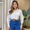 Camisa Cropped Feminino Cintia Manga Longa com Botões Off White - Fernanda Ramos Store