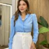 Camisa Feminina Social em Viscose Manga Longa Princesa Azul - Fernanda Ramos Store