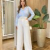 Camisa Feminina Social em Viscose Manga Longa Princesa Listrada - Fernanda Ramos Store