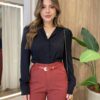 Camisa Feminina Social em Viscose Manga Longa Princesa Preta - Fernanda Ramos Store