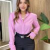 Camisa Feminina Social em Viscose Manga Longa Princesa Rosa - Fernanda Ramos Store