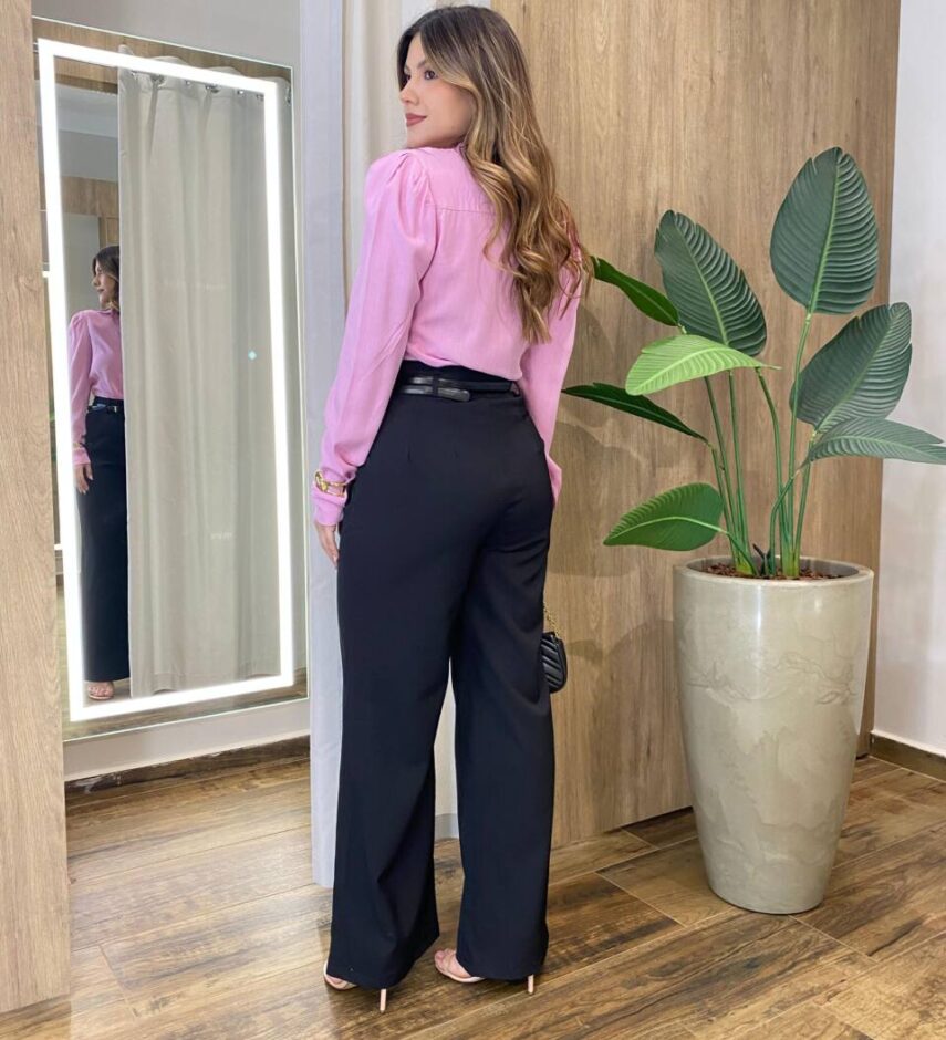 Camisa Feminina Social em Viscose Manga Longa Princesa Rosa - Fernanda Ramos Store