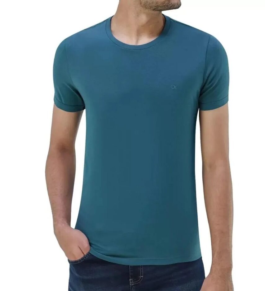 Camiseta Masculina Essencial Slim Ogochi Azul Petróleo 4324 - Fernanda Ramos Store