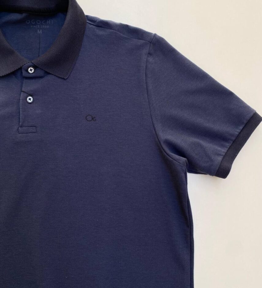 Camiseta Polo Ogochi Casual Slim Piquet Azul Escuro 4128 - Fernanda Ramos Store