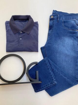 Camiseta Polo Ogochi Casual Slim Piquet Azul Escuro 4128 - Fernanda Ramos Store