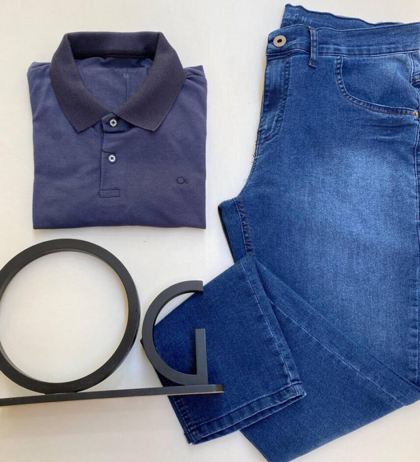 Camiseta Polo Ogochi Casual Slim Piquet Azul Escuro 4128 - Fernanda Ramos Store
