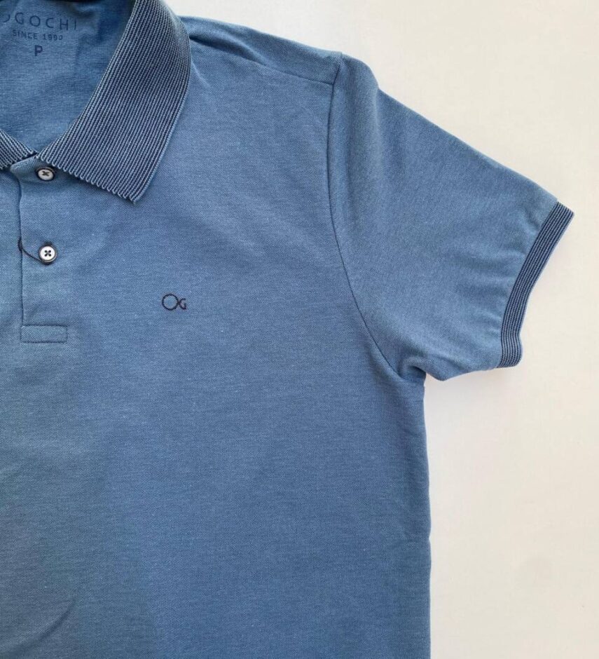Camiseta Polo Ogochi Casual Slim Piquet Azul Outono 4218 - Fernanda Ramos Store