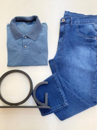 Camiseta Polo Ogochi Casual Slim Piquet Azul Outono 4218 - Fernanda Ramos Store