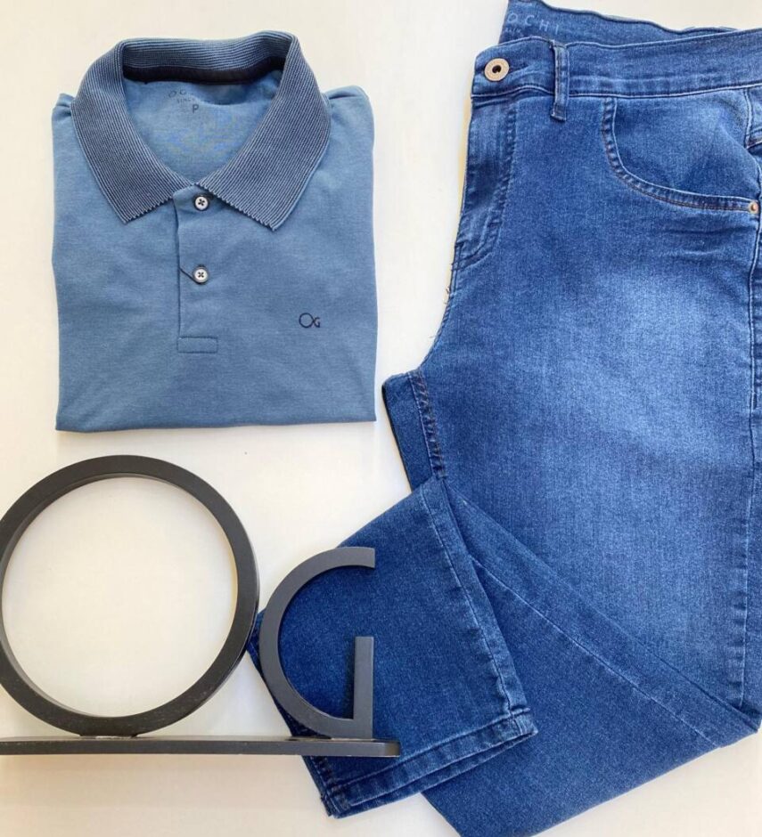 Camiseta Polo Ogochi Casual Slim Piquet Azul Outono 4218 - Fernanda Ramos Store
