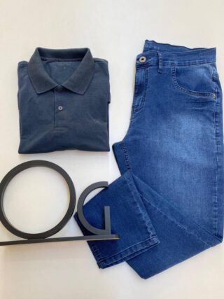 Camiseta Polo Ogochi Casual Slim Piquet Azul Petróleo 4324 - Fernanda Ramos Store