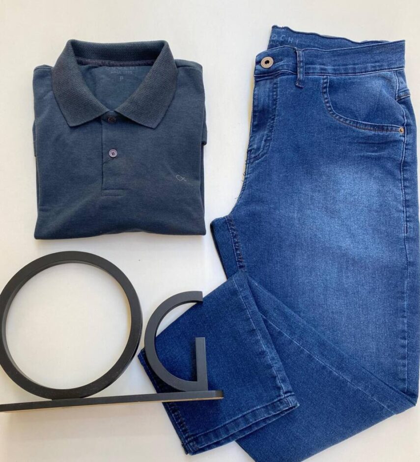 Camiseta Polo Ogochi Casual Slim Piquet Azul Petróleo 4324 - Fernanda Ramos Store
