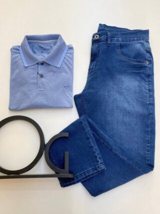 Camiseta Polo Ogochi Concept Slim Piquet Azul 0056 - Fernanda Ramos Store