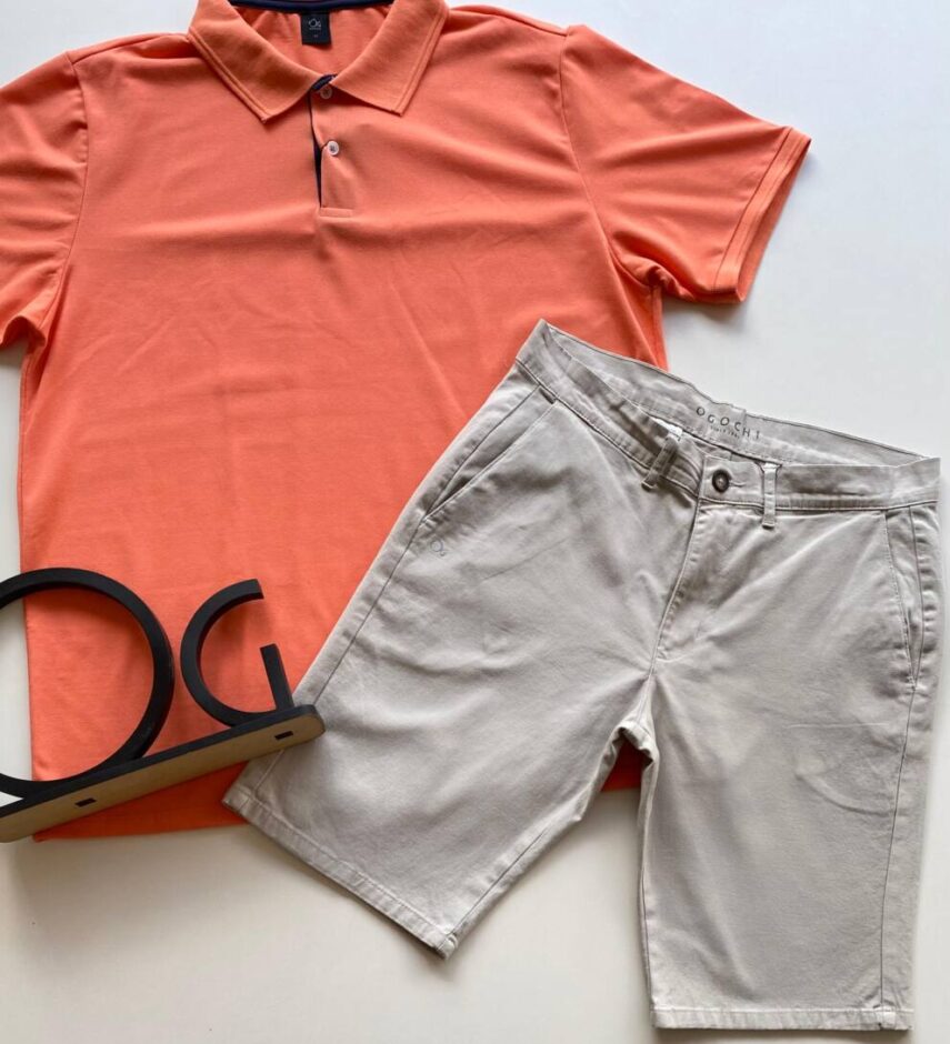 Camiseta Polo Ogochi Plus Casual G+ Malha Laranja 1017 - Fernanda Ramos Store