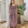 Chemise Feminino Tule Longo Manga Longa Animal Print Rosa - Fernanda Ramos Store