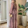 Chemise Feminino Tule Longo Manga Longa Animal Print Rosa - Fernanda Ramos Store
