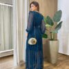 Chemise Feminino Tule Longo Manga Longa Riscado Transversal Petróleo - Fernanda Ramos Store
