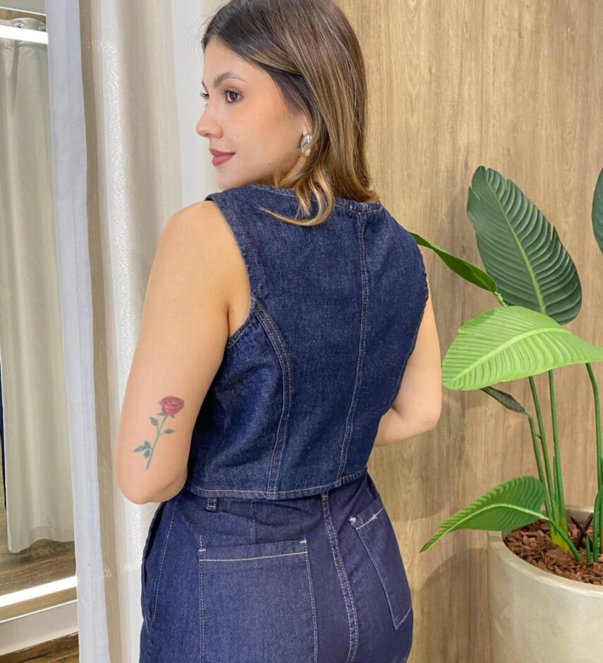 Colete Feminino Jheny sem Bojo Jeans Escuro - Fernanda Ramos Store