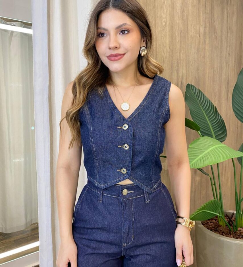 Colete Feminino Jheny sem Bojo Jeans Escuro - Fernanda Ramos Store