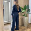 Conjunto Feminino Britney Cropped Manga Longa e Calça Preta - Fernanda Ramos Store
