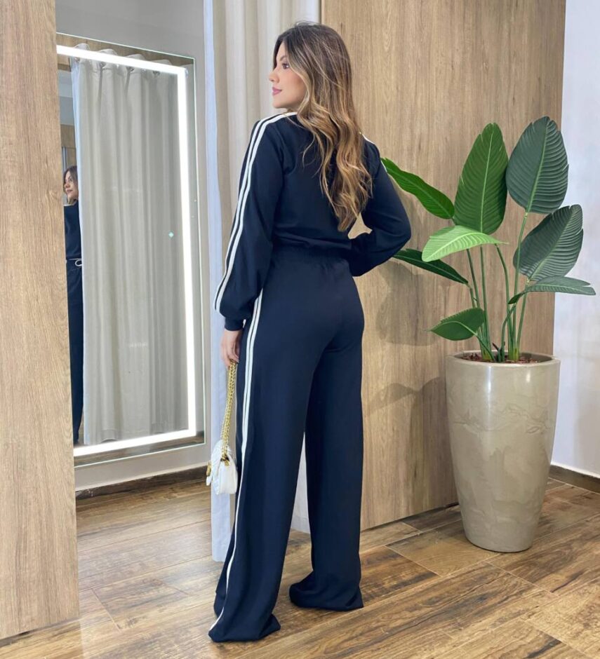 Conjunto Feminino Britney Cropped Manga Longa e Calça Preta - Fernanda Ramos Store