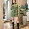 Conjunto Feminino Colete com Amarração e Saia Cotelê Verde - Fernanda Ramos Store