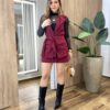 Conjunto Feminino Colete com Amarração e Saia Cotelê Vinho - Fernanda Ramos Store