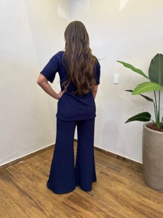 Conjunto Feminino Comfy Blusa e Calça Canelado Azul Marinho - Fernanda Ramos Store