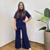 Conjunto Feminino Comfy Blusa e Calça Canelado Azul Marinho - Fernanda Ramos Store