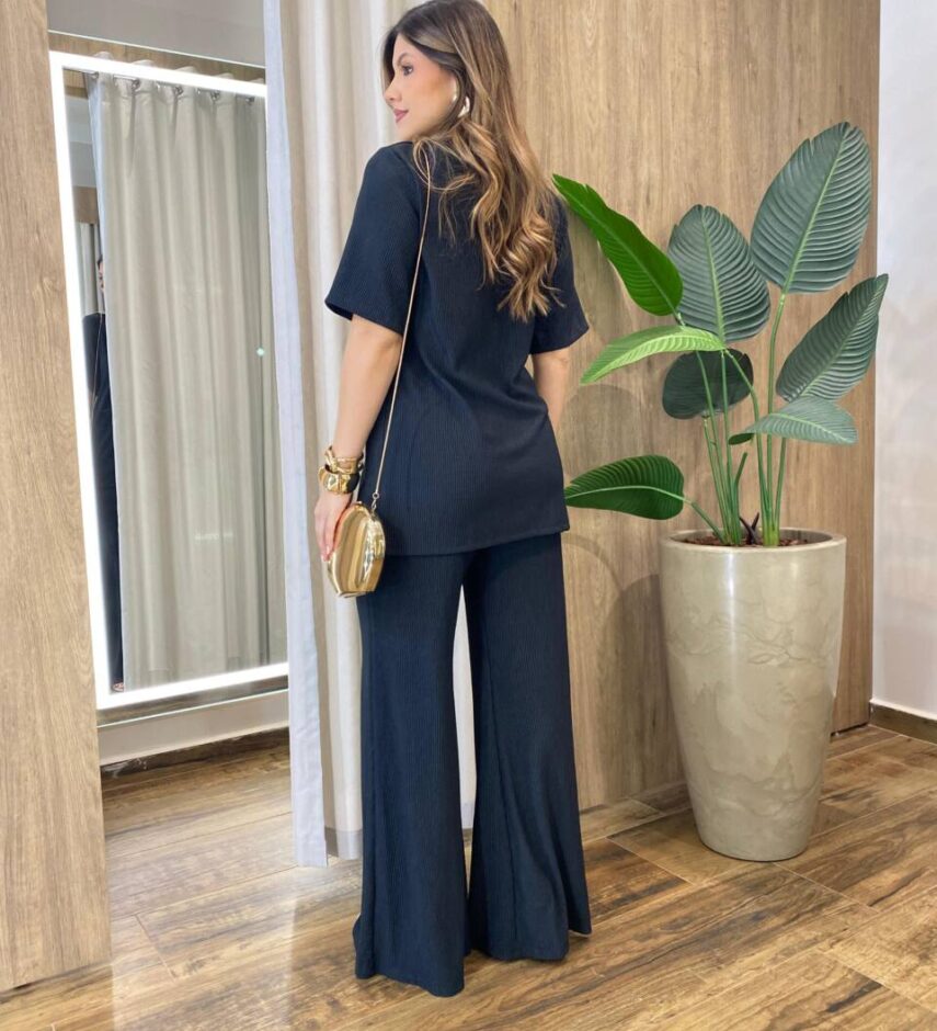 Conjunto Feminino Comfy Blusa e Calça Canelado Preto - Fernanda Ramos Store