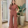 Conjunto Feminino Comfy Blusa e Calça Canelado TerraCota - Fernanda Ramos Store