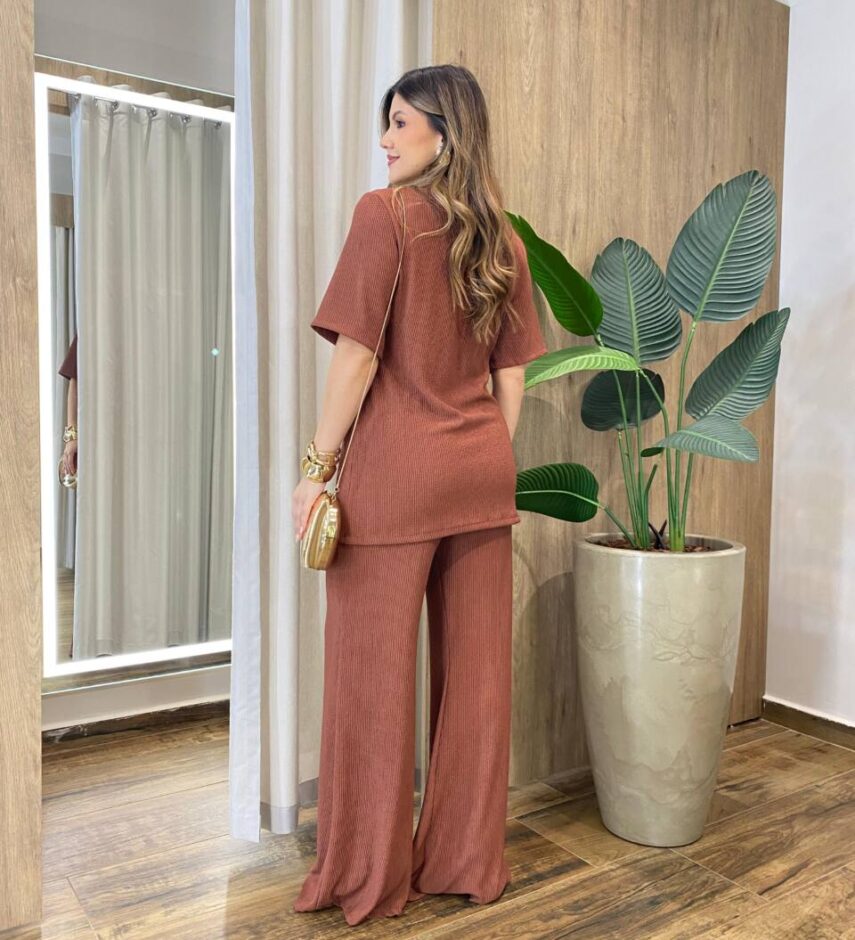Conjunto Feminino Comfy Blusa e Calça Canelado TerraCota - Fernanda Ramos Store