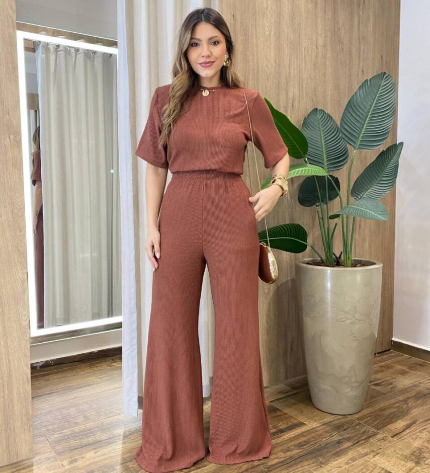 Conjunto Feminino Comfy Blusa e Calça Canelado TerraCota - Fernanda Ramos Store