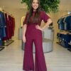 Conjunto Feminino Comfy Blusa e Calça Canelado Vinho - Fernanda Ramos Store