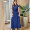 Conjunto Feminino Cris Blusa Manga Muscle e Saia Longa Azul Marinho - Fernanda Ramos Store