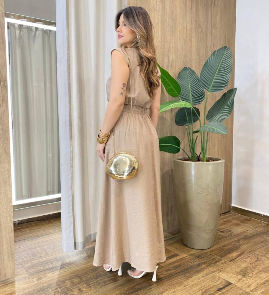 Conjunto Feminino Cris Blusa Manga Muscle e Saia Longa Nude - Fernanda Ramos Store