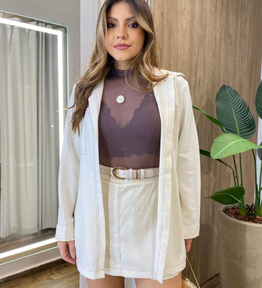 Conjunto Feminino Jamile Camisa e Short Saia Creme - Fernanda Ramos Store