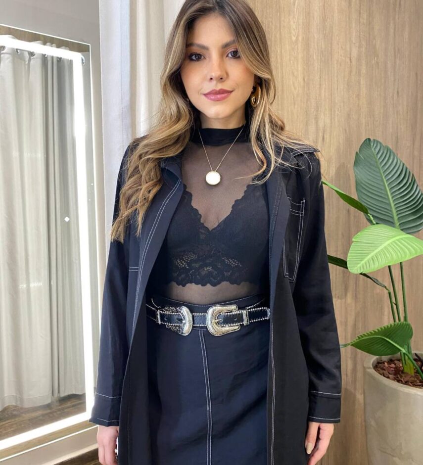 Conjunto Feminino Jamile Camisa e Short Saia Preto - Fernanda Ramos Store