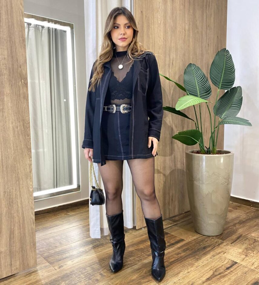 Conjunto Feminino Jamile Camisa e Short Saia Preto - Fernanda Ramos Store