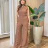 Conjunto Feminino Rose Comfy Regata Gola e Calça Canelado Caramelo - Fernanda Ramos Store